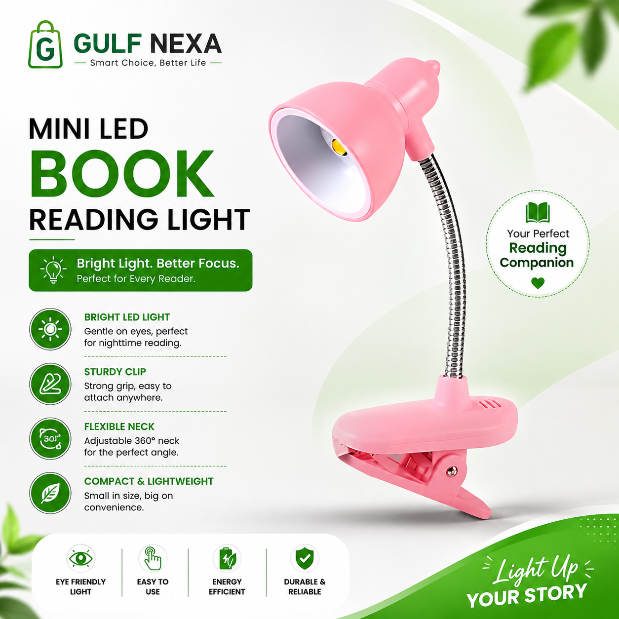 Mini Study Book Lamp & Portable Reading Light for Bed