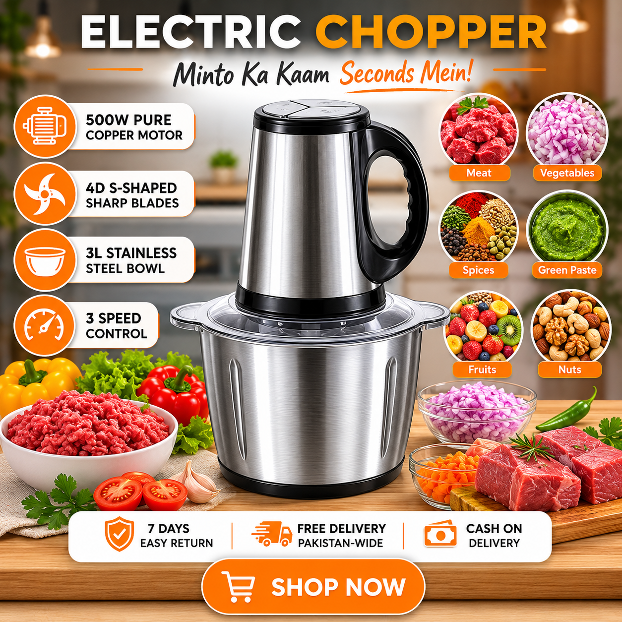 3L Electric Meat & Vegetable Chopper - Imported Quality, Chop More, Prep Faster, Cook Better — Every Day
