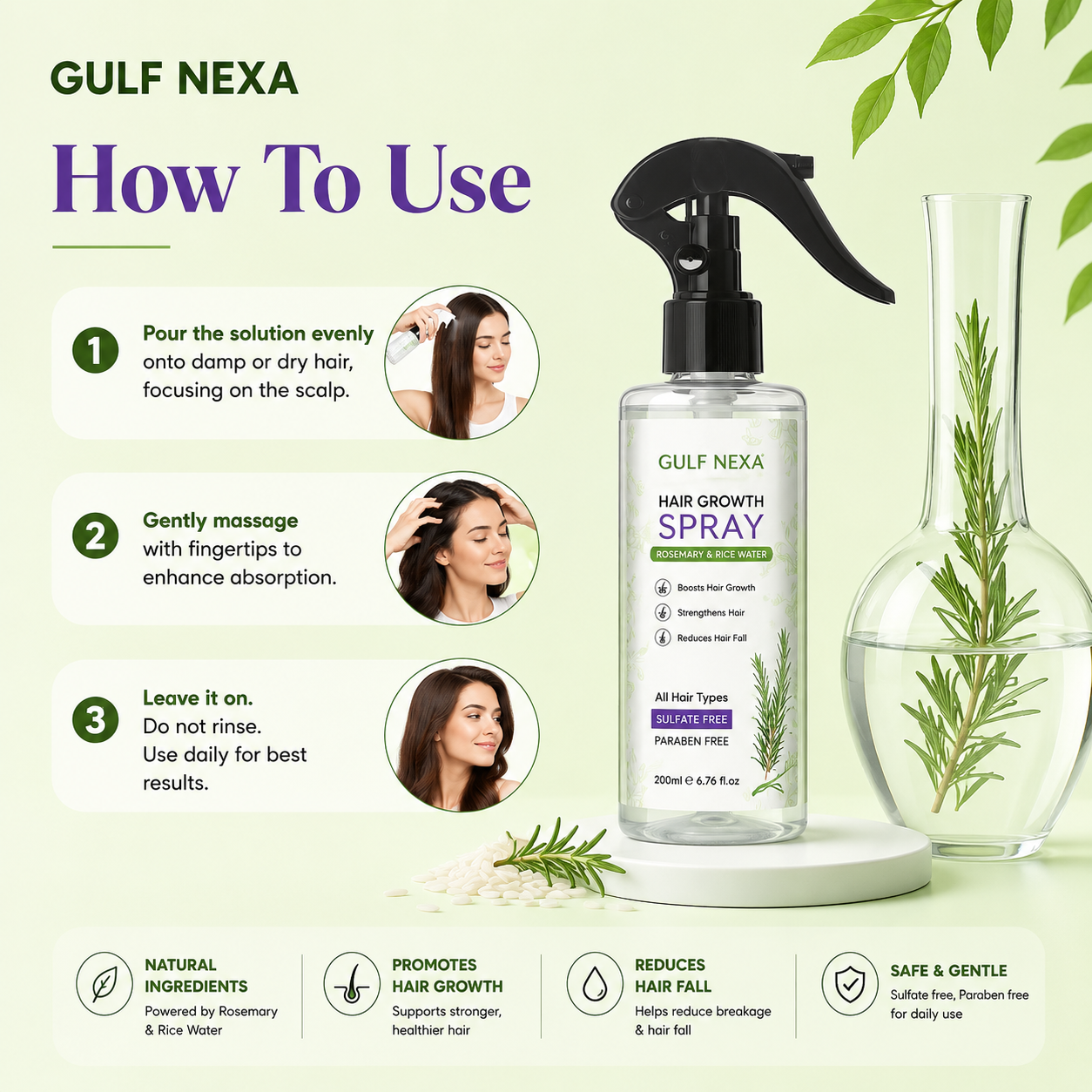 Bare Anatomy Rosemary & Rice Water Hair Spray | Hair Growth & Thickness Booster |Hair Fall 200Ml