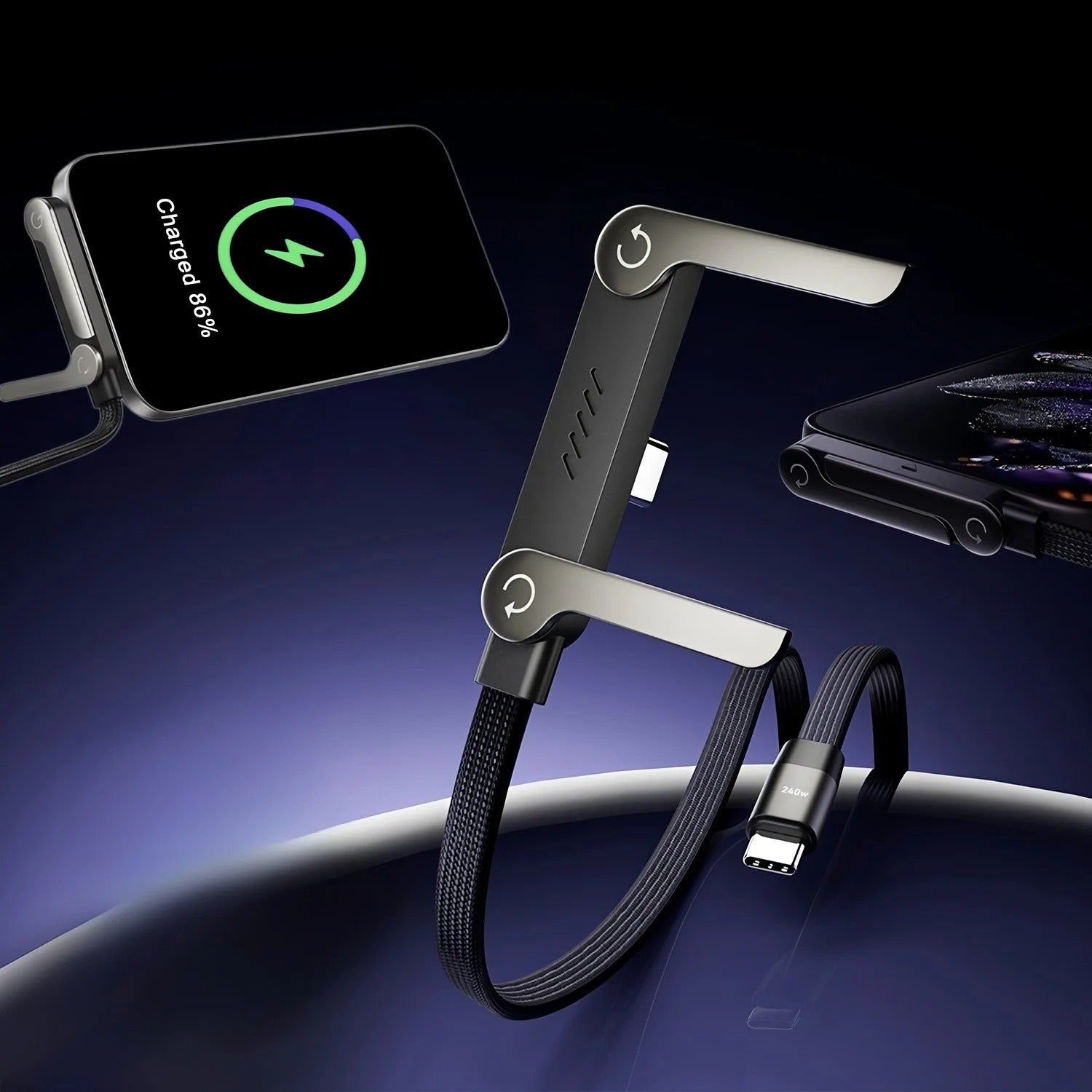 240W 2-in-1 USB-C Fast Charging Cable With Foldable Bracket | Type-C Data Cable & Desktop Holder. 🔌