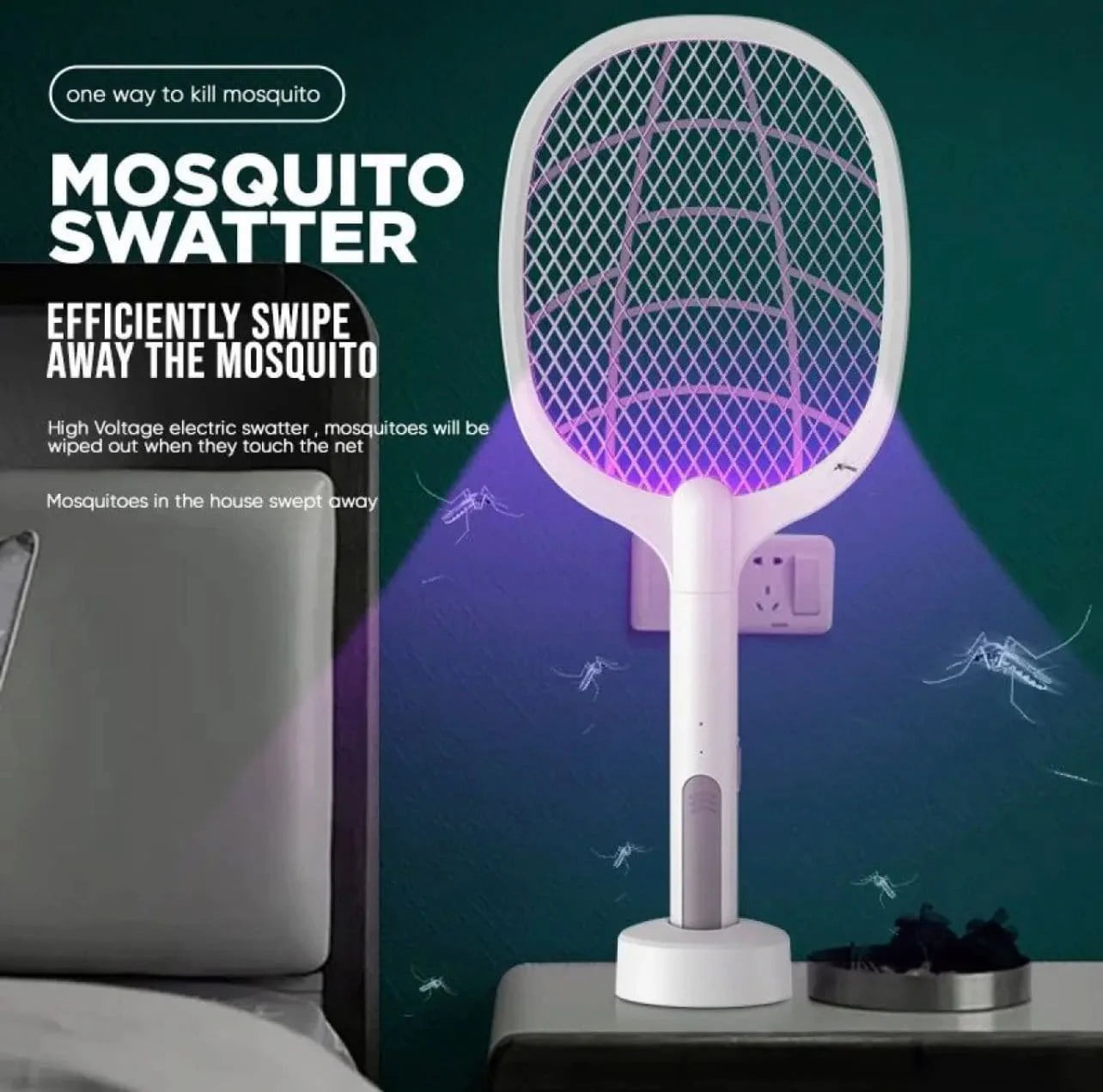 Rechargeable Electric Mosquito Killer Racket 2 In 1 LED Flash Light