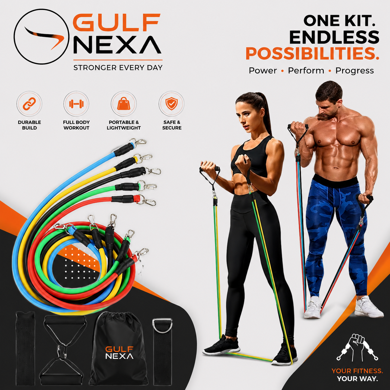 Full-Body Strength Training Anywhere, Anytime – 11-Piece Resistance Band Kit One Set - Endless Workouts