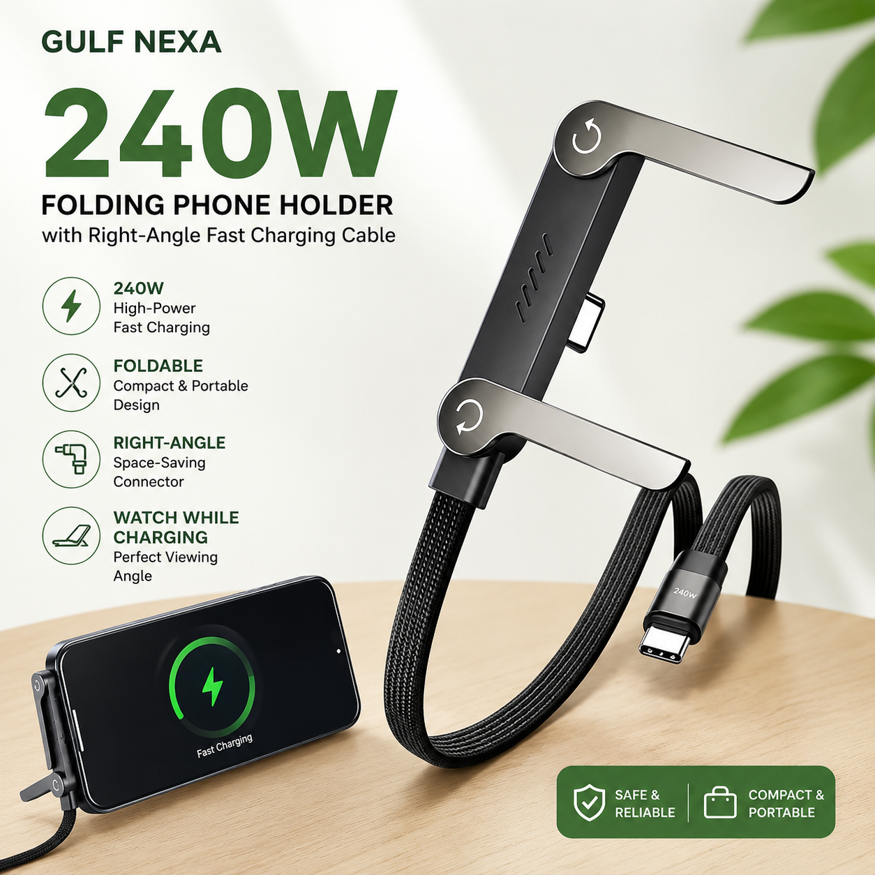 240W 2-in-1 USB-C Fast Charging Cable With Foldable Bracket | Type-C Data Cable & Desktop Holder. 🔌